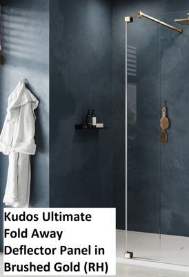 Kudos Ultimate 300mm Fold Away Deflector Panel - 10mm - Right Hand - Brushed Nickel