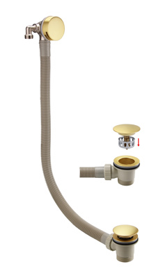 Round Bath Filler with Easy Clean Push Button Waste - Brushed Brass