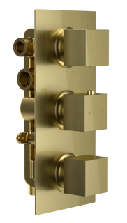 Bedgebury Triple Outlet - Three Controls - Concealed Thermostatic Valve - Brushed Brass 
